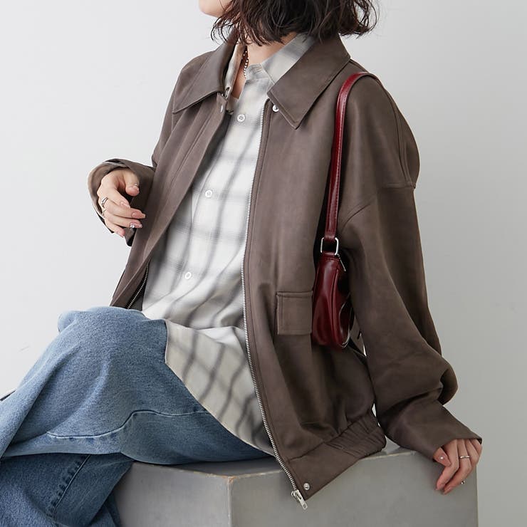 ブラウン | 衿合皮ステンカラーブルゾン | RMAF NICE CLAUP / OLIVE des OLIVE