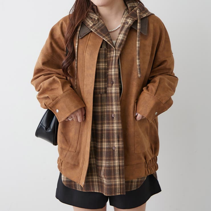 キャメル | 衿合皮ステンカラーブルゾン | RMAF NICE CLAUP / OLIVE des OLIVE