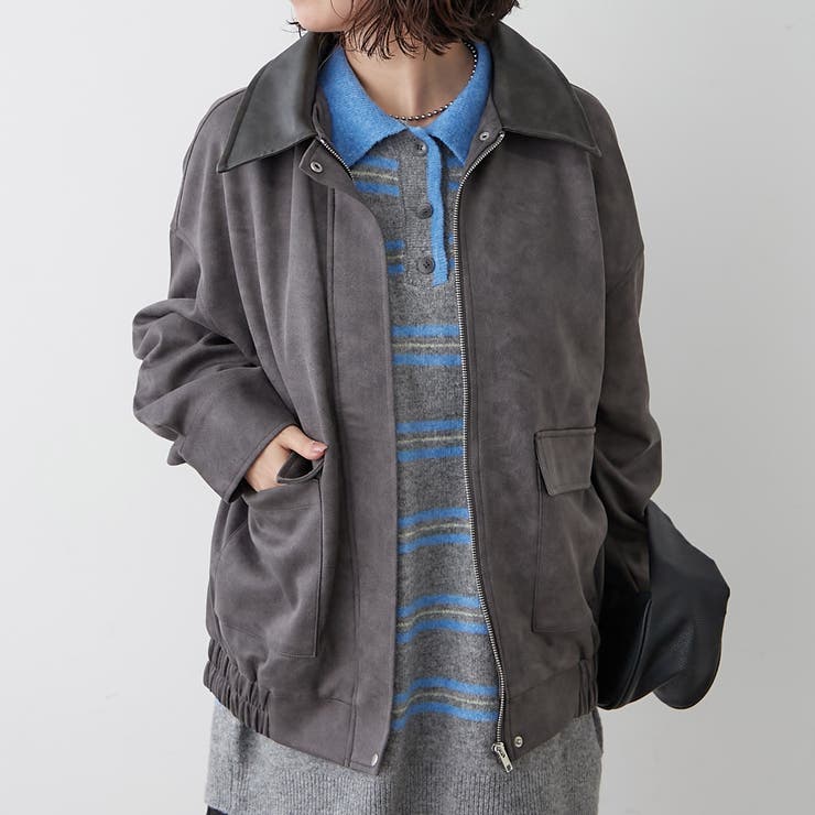 チャコール | 衿合皮ステンカラーブルゾン | RMAF NICE CLAUP / OLIVE des OLIVE