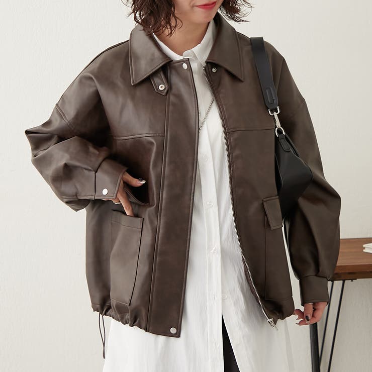 丈の長さを選べる】ティペット付合皮ブルゾン[品番：OLOW0016411