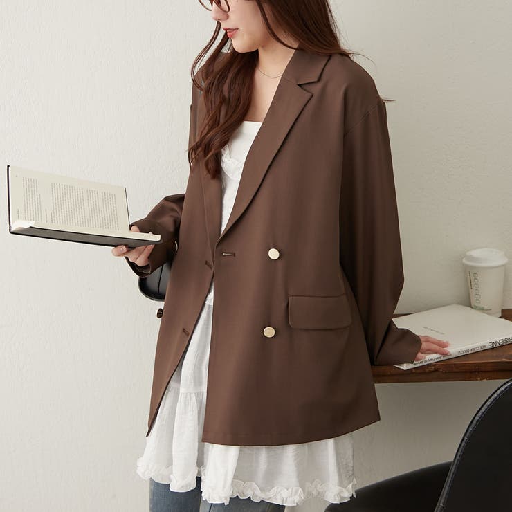 美品 louren cutoff tailored jacket ブラウン CLANE（クラネ）の「OVER TAILORED JACKET（テーラードジャケット