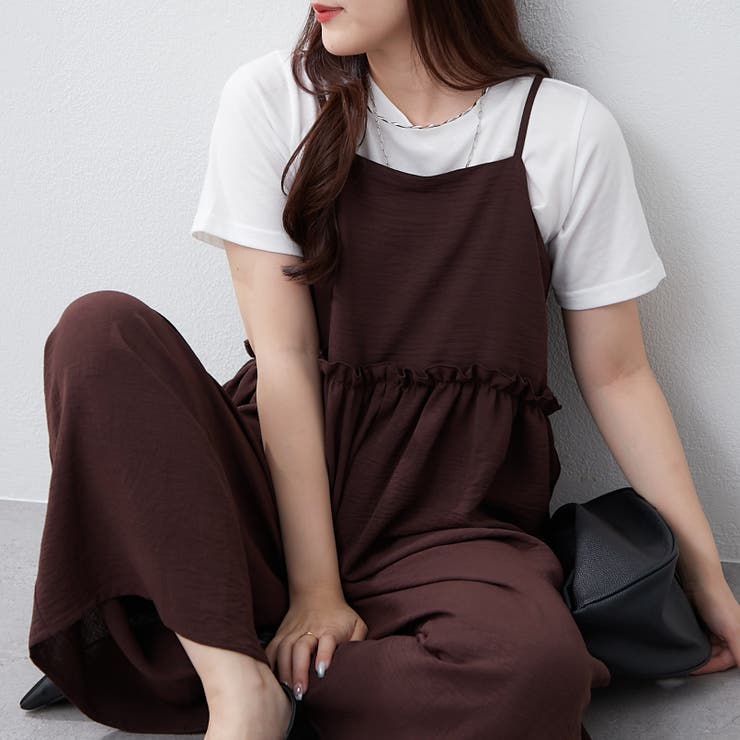 ブラウン | 【セットアイテム】ルーズサロペット+TシャツSET | RMAF　NICE CLAUP / OLIVE des OLIVE