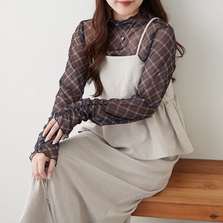 グレージュ | 【2枚セット】ペプラムキャミワンピ&シアーロンT | RMAF　NICE CLAUP / OLIVE des OLIVE