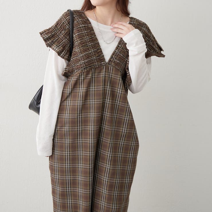 ブラウン | チェックシャーリングサロペット | RMAF　NICE CLAUP / OLIVE des OLIVE