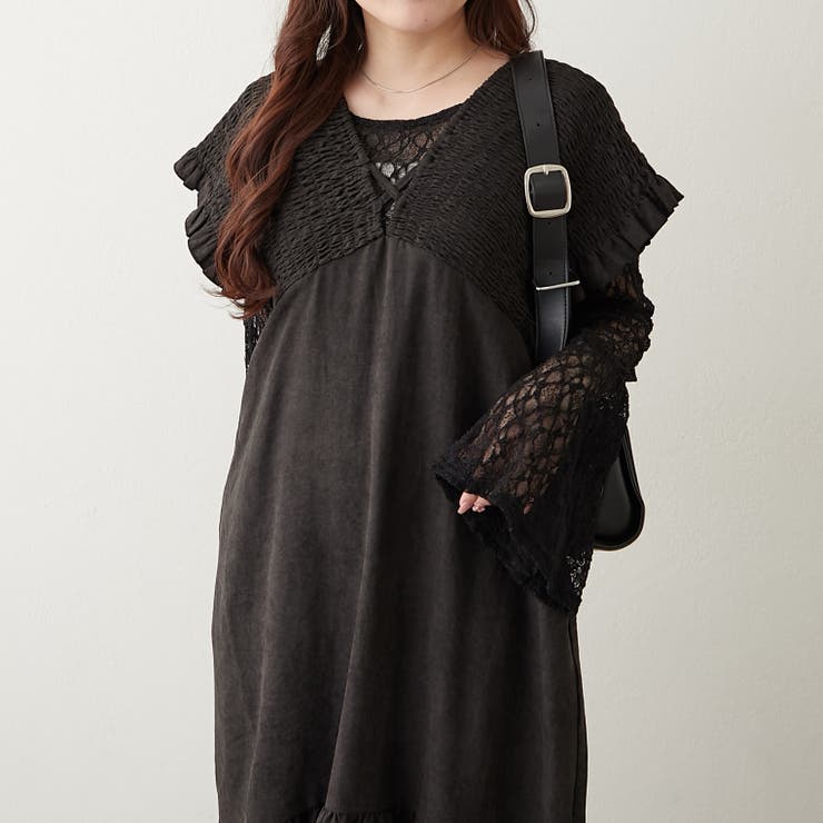 ブラック | シャーリング裾切替ワンピース | RMAF　NICE CLAUP / OLIVE des OLIVE