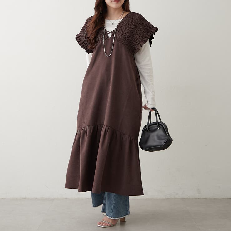 ブラウン | シャーリング裾切替ワンピース | RMAF　NICE CLAUP / OLIVE des OLIVE