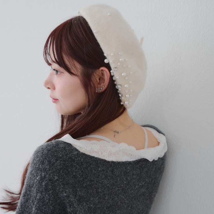 パール&ビジュー付ベレー帽[品番：OLOW0017066]｜RMAF NICE CLAUP