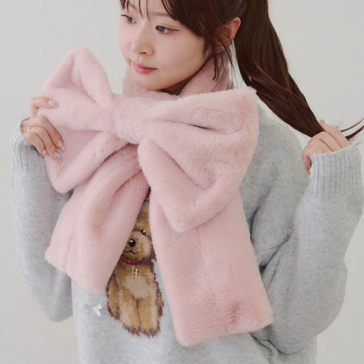 ピンク | ビッグリボンフェイクファースヌード | RMAF　NICE CLAUP / OLIVE des OLIVE