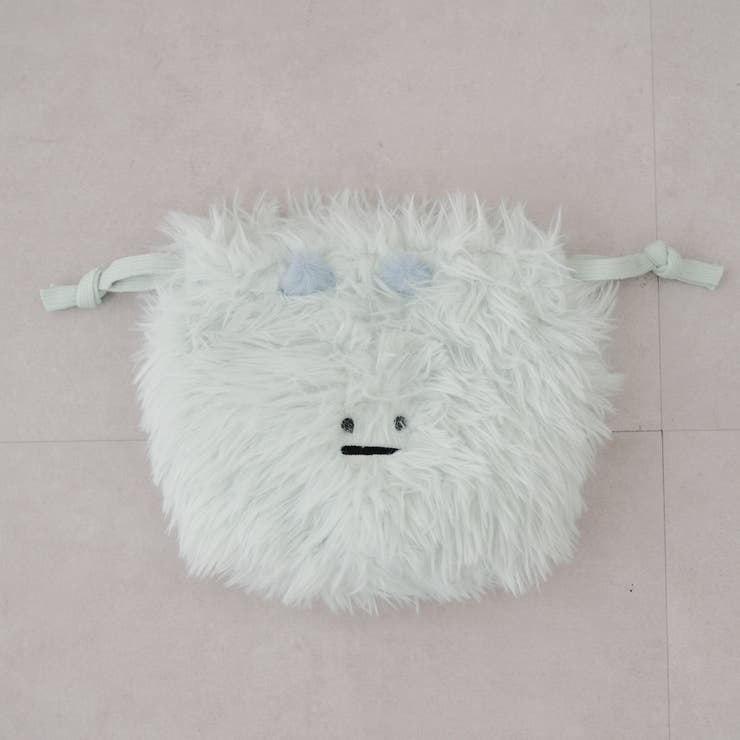 ホワイトファーポーチ 巾着型 ホワイトファーポーチ 巾着型 フェイク