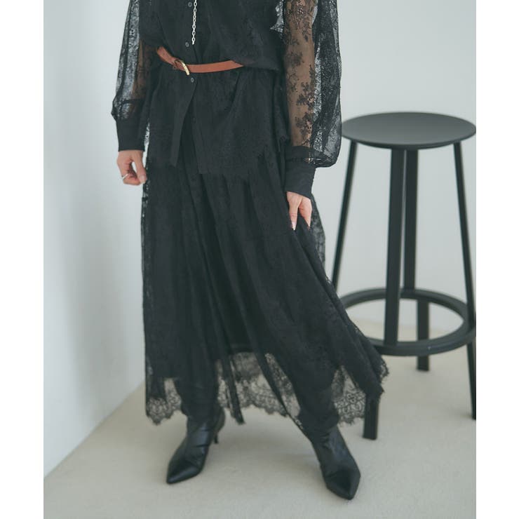 ブラック | 【セットアップ対応】ひげレースティアードスカート | RMAF　NICE CLAUP / OLIVE des OLIVE