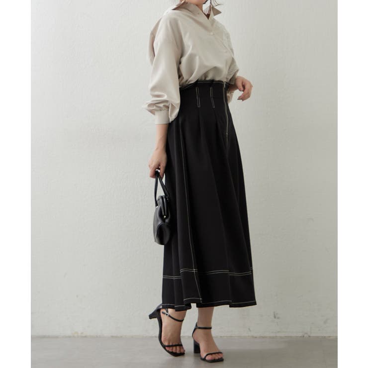 フロントジップフレアースカート | RMAF　NICE CLAUP / OLIVE des OLIVE | 詳細画像7 