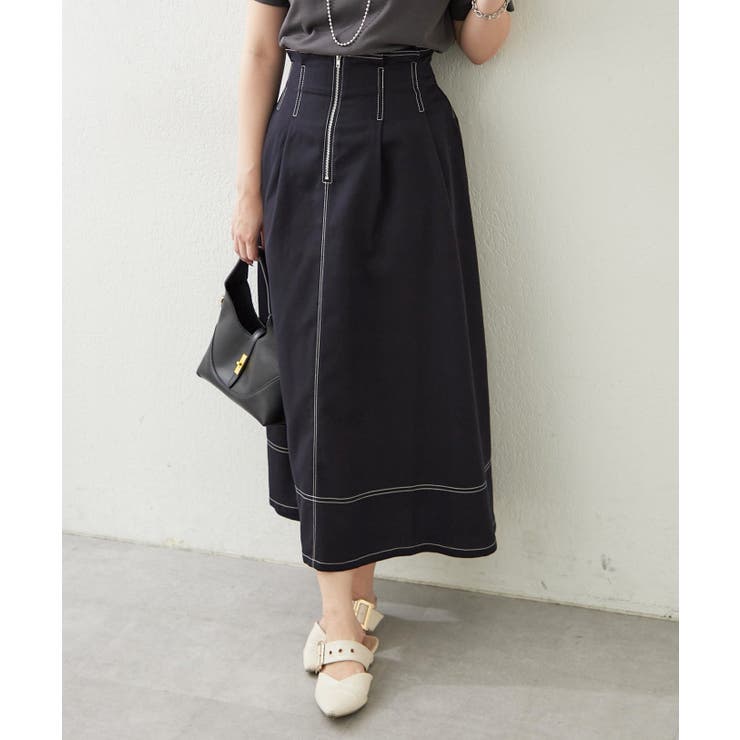 ネイビー | フロントジップフレアースカート | RMAF　NICE CLAUP / OLIVE des OLIVE