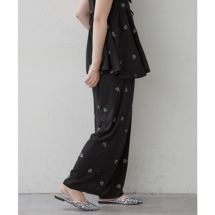 ブラック | 【セットアップ対応】花刺繍イージーパンツ | RMAF　NICE CLAUP / OLIVE des OLIVE