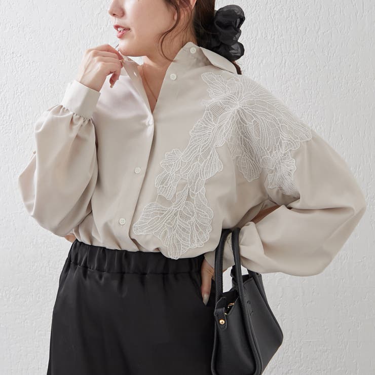 グレージュ | レース切替シャツ | RMAF　NICE CLAUP / OLIVE des OLIVE