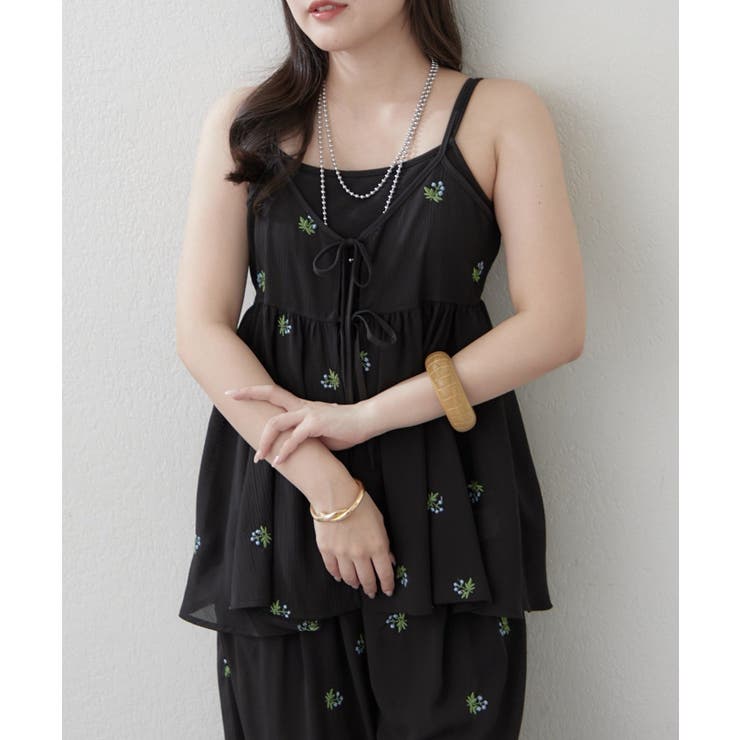 ブラック | 【セットアップ対応】花刺繍キャミチュニックブラウス | RMAF　NICE CLAUP / OLIVE des OLIVE