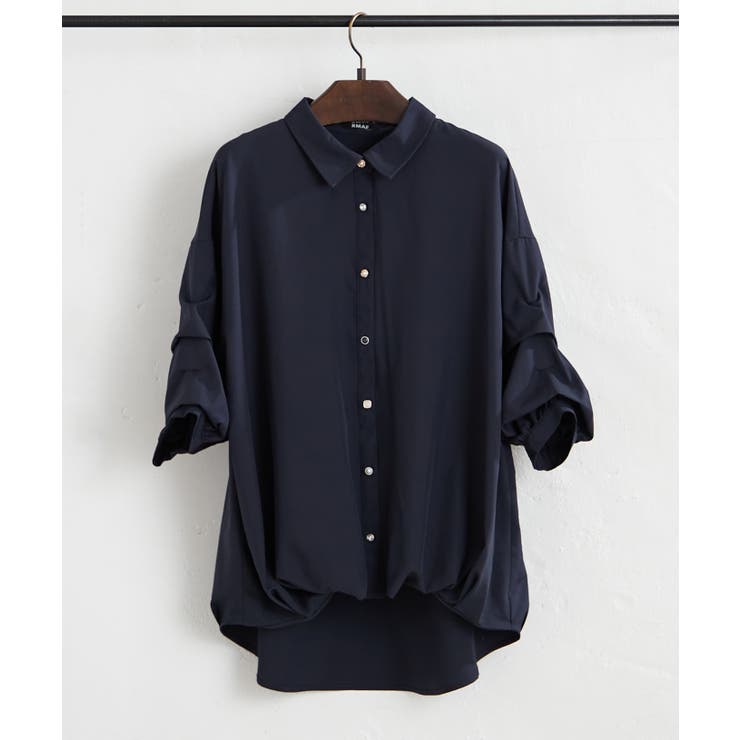 ネイビー | 【オフィスコーデにも◎】5色展開 段々袖タケノコタックブラウス | RMAF　NICE CLAUP / OLIVE des OLIVE