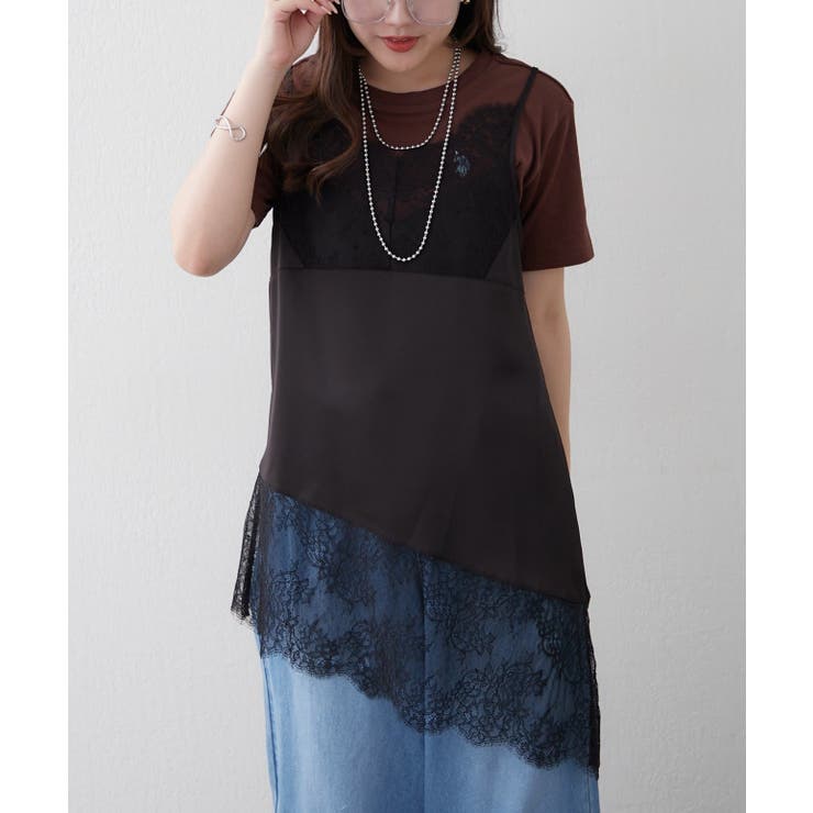 ブラック | レース切替サテンキャミ | RMAF　NICE CLAUP / OLIVE des OLIVE