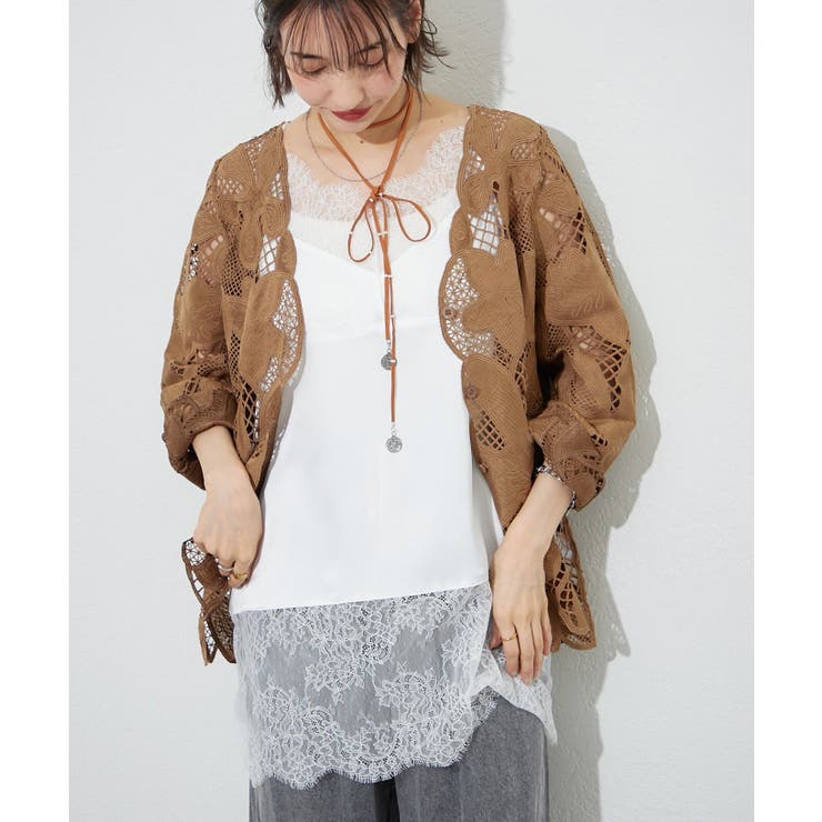 ホワイト | レース切替サテンキャミ | RMAF　NICE CLAUP / OLIVE des OLIVE