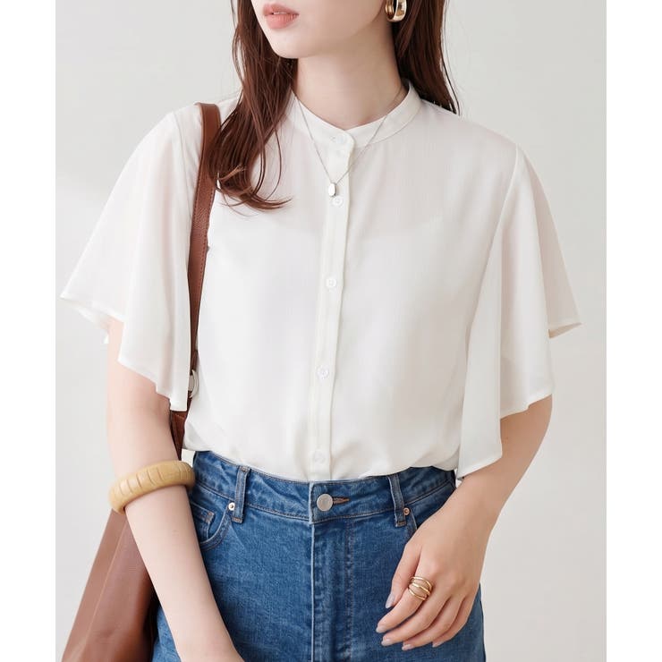 【Web限定】オフィスカジュアルにも♪袖フレアーバンドカラーブラウス | NICE CLAUP / OLIVE des OLIVE　OUTLET | 詳細画像4 