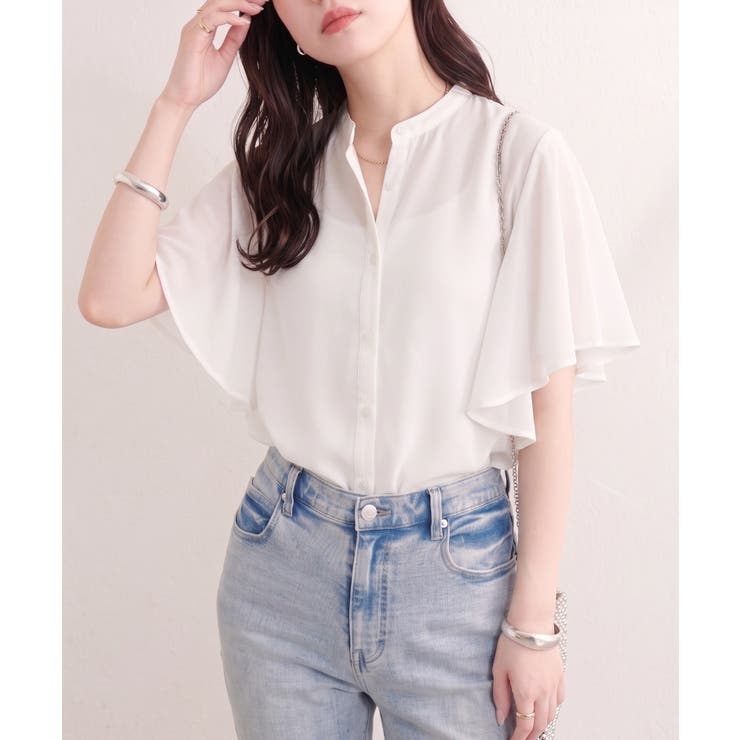【Web限定】オフィスカジュアルにも♪袖フレアーバンドカラーブラウス | NICE CLAUP / OLIVE des OLIVE　OUTLET | 詳細画像1 