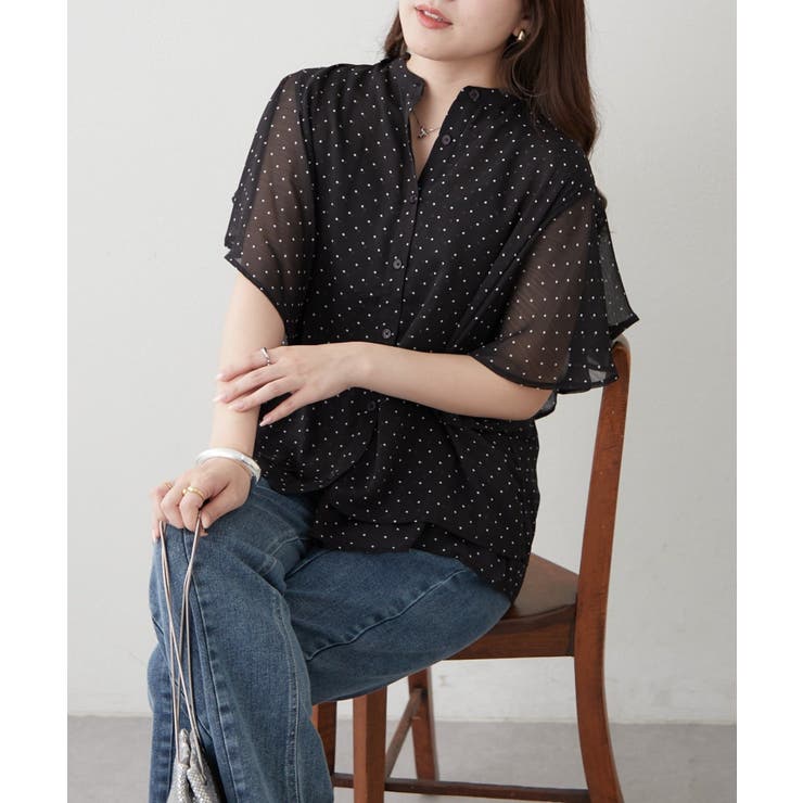 柄2 | 【Web限定】オフィスカジュアルにも♪袖フレアーバンドカラーブラウス | NICE CLAUP / OLIVE des OLIVE　OUTLET