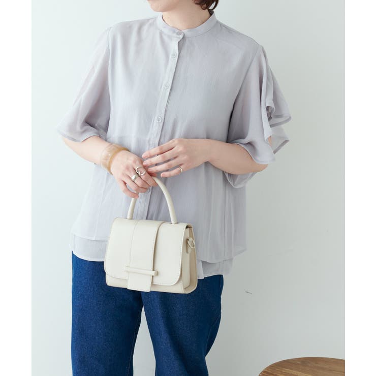 グレー | 【Web限定】オフィスカジュアルにも♪袖フレアーバンドカラーブラウス | NICE CLAUP / OLIVE des OLIVE　OUTLET
