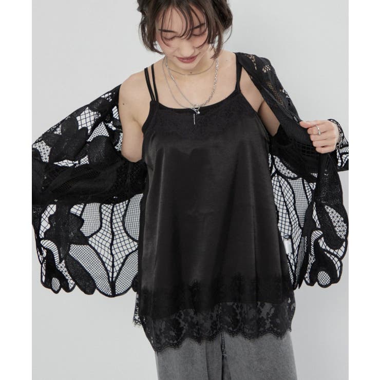 ブラック | サテンレースキャミチュニック | RMAF　NICE CLAUP / OLIVE des OLIVE