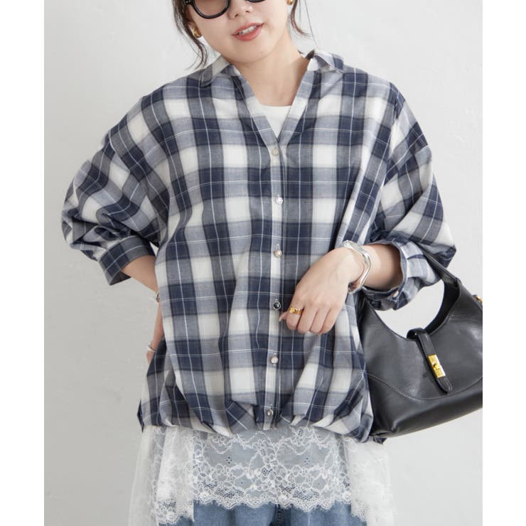 先染めチェックタケノコタックブラウス | RMAF　NICE CLAUP / OLIVE des OLIVE | 詳細画像1 