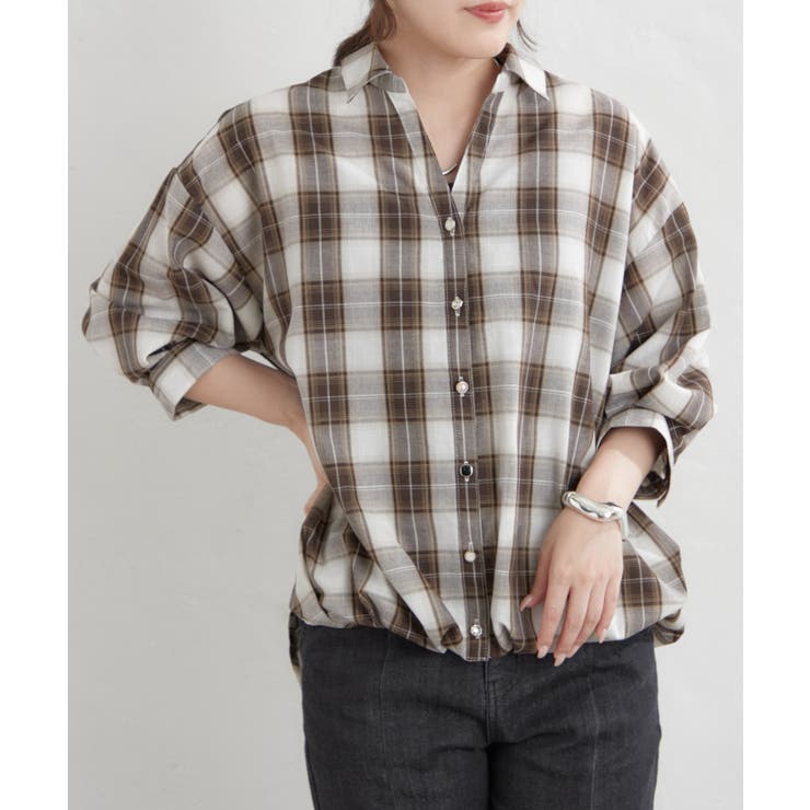 先染めチェックタケノコタックブラウス | RMAF　NICE CLAUP / OLIVE des OLIVE | 詳細画像6 