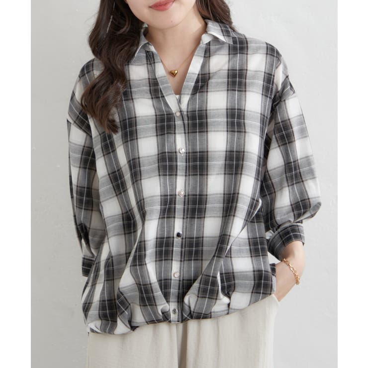 先染めチェックタケノコタックブラウス | RMAF　NICE CLAUP / OLIVE des OLIVE | 詳細画像9 