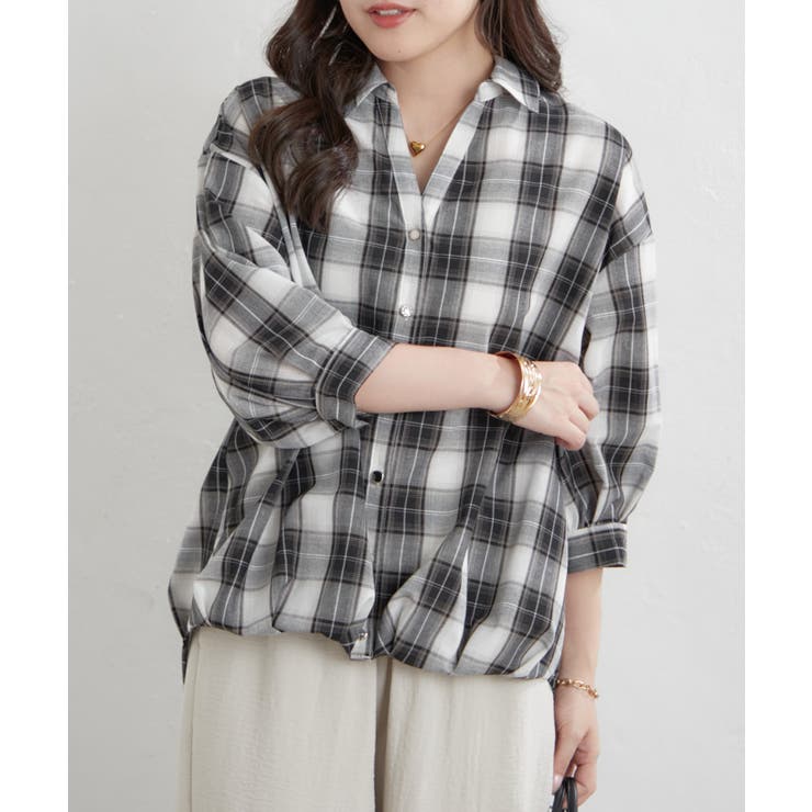 先染めチェックタケノコタックブラウス | RMAF　NICE CLAUP / OLIVE des OLIVE | 詳細画像10 