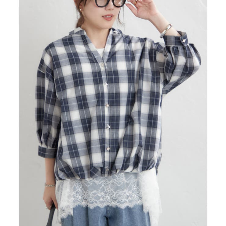 先染めチェックタケノコタックブラウス | RMAF　NICE CLAUP / OLIVE des OLIVE | 詳細画像2 