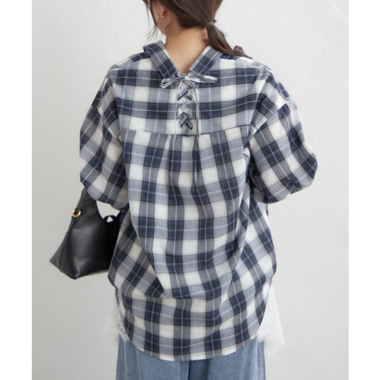 先染めチェックタケノコタックブラウス | RMAF　NICE CLAUP / OLIVE des OLIVE | 詳細画像3 