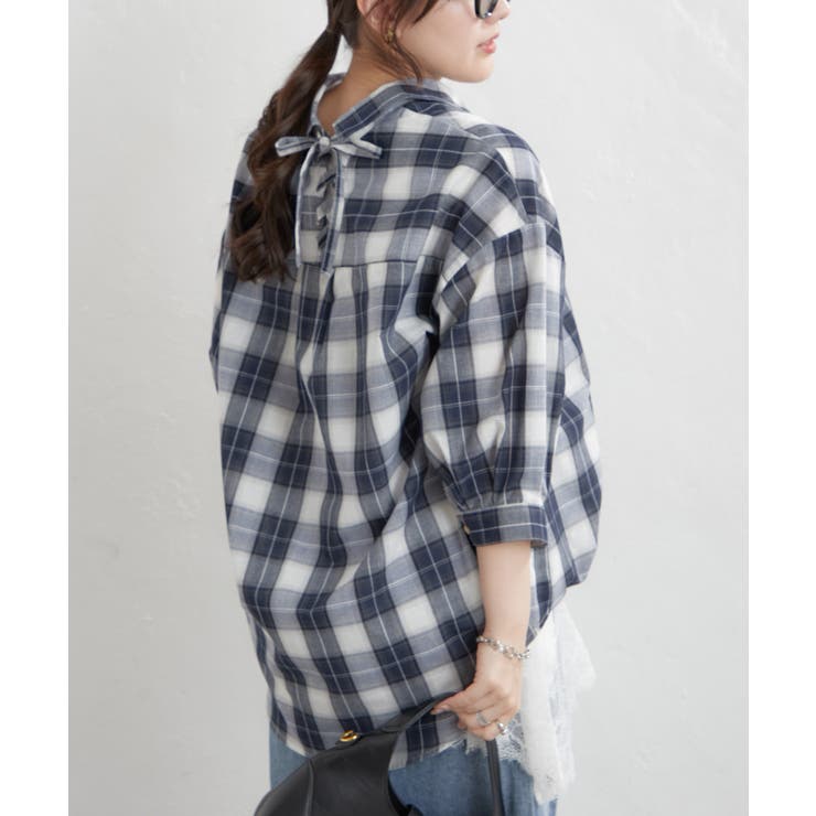 先染めチェックタケノコタックブラウス | RMAF　NICE CLAUP / OLIVE des OLIVE | 詳細画像4 