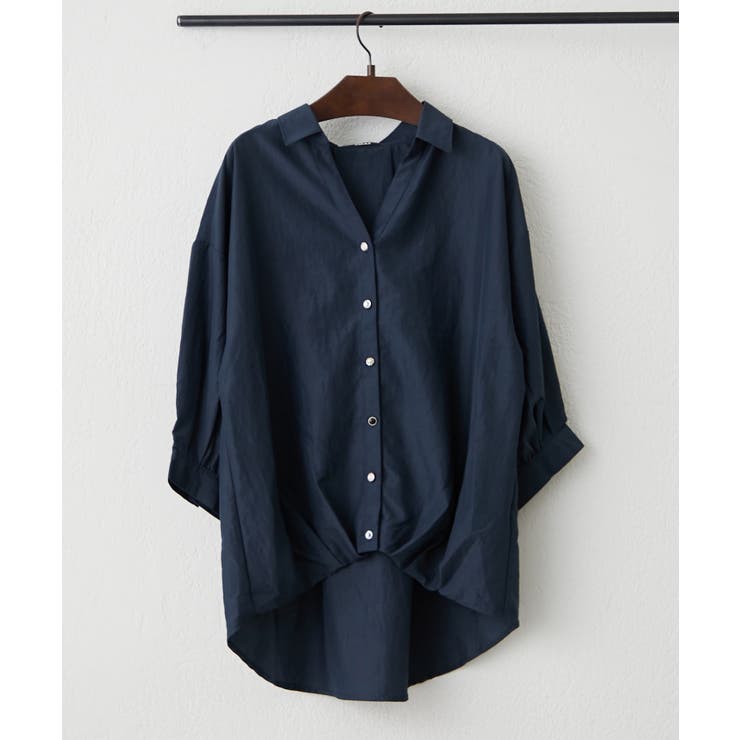 ネイビー | 【オフィスコーデにも◎】多釦バックリボンたけのこブラウス | RMAF　NICE CLAUP / OLIVE des OLIVE