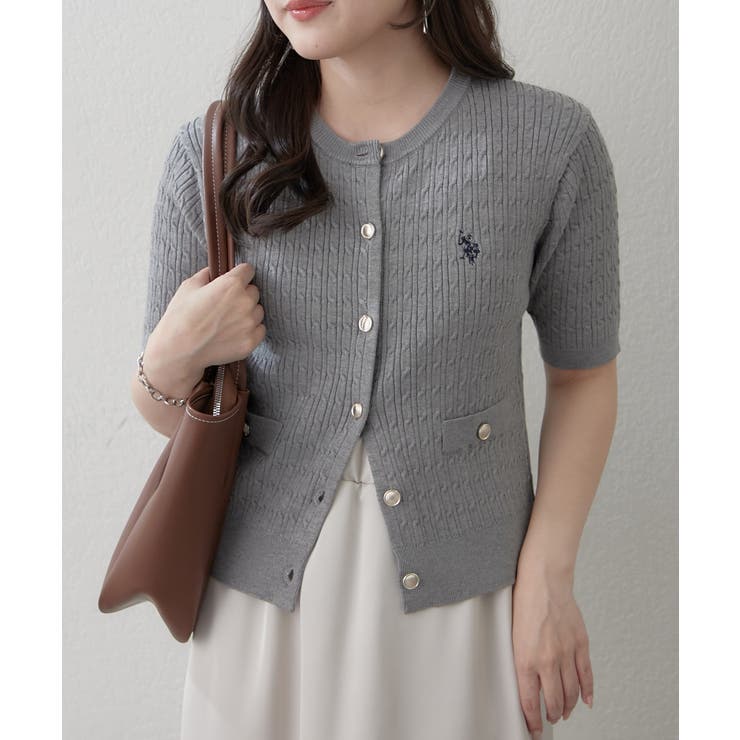 U.S. POLO ASSN. ×RMAF】半袖ケーブルカーディガン[品番：OLOW0018322