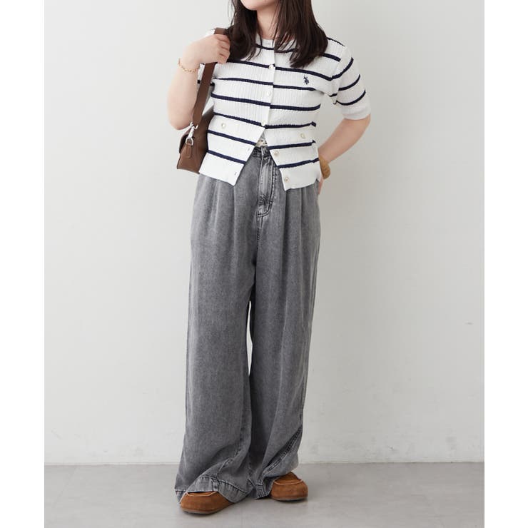 U.S. POLO ASSN. ×RMAF】半袖ケーブルカーディガン[品番：OLOW0018322