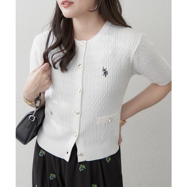 U.S. POLO ASSN. ×RMAF】半袖ケーブルカーディガン[品番：OLOW0018322