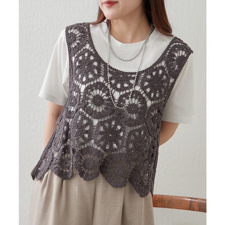 【セットアイテム】かぎ針ベスト＋Tシャツ | RMAF　NICE CLAUP / OLIVE des OLIVE | 詳細画像1 