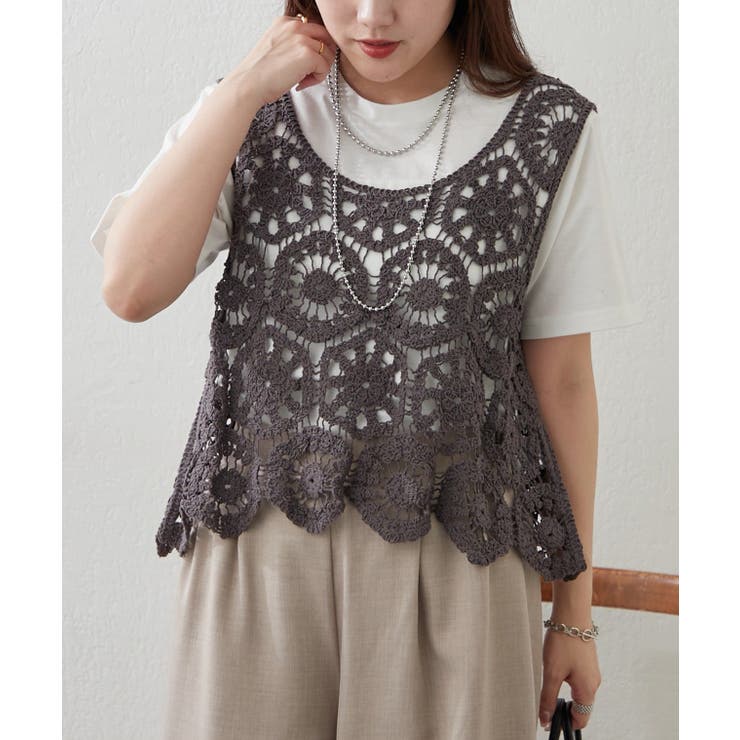 【セットアイテム】かぎ針ベスト＋Tシャツ | RMAF　NICE CLAUP / OLIVE des OLIVE | 詳細画像2 