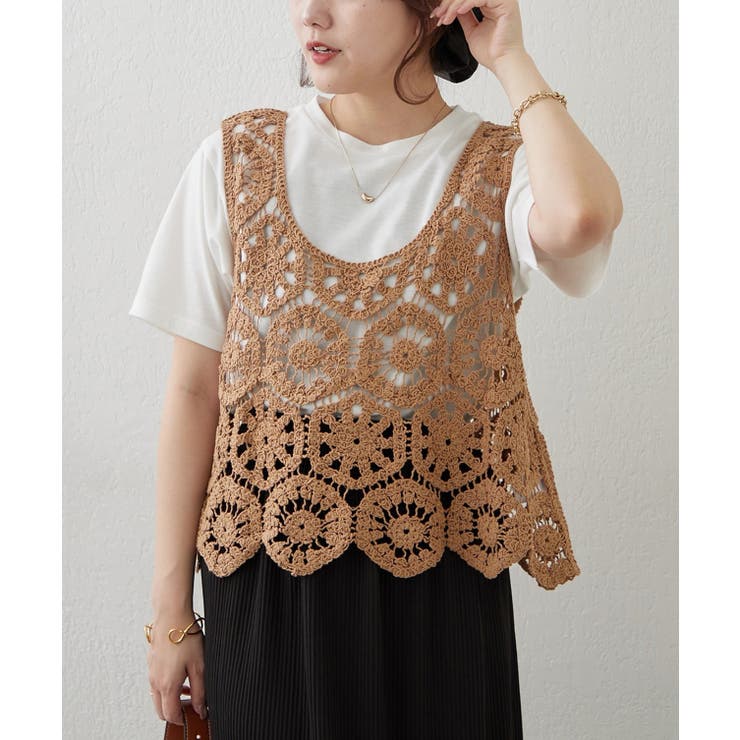 モカ | 【セットアイテム】かぎ針ベスト＋Tシャツ | RMAF　NICE CLAUP / OLIVE des OLIVE