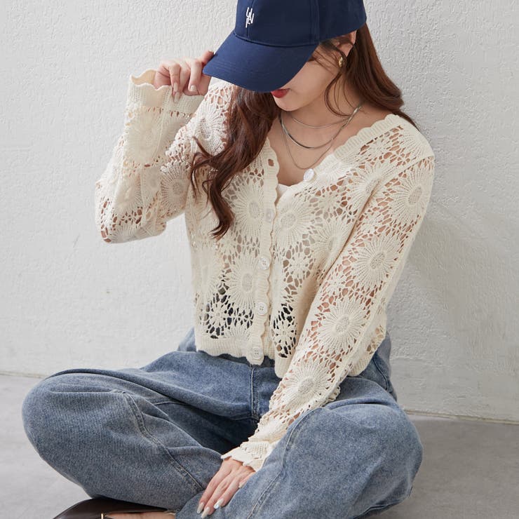 アイボリー | かぎ針Vカーディガン | RMAF　NICE CLAUP / OLIVE des OLIVE