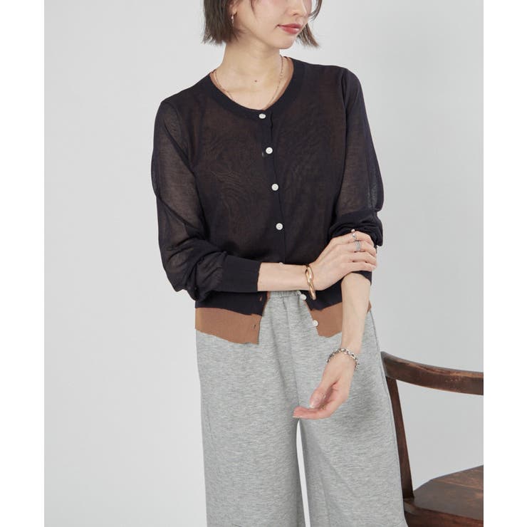 シアーレイヤード配色カーディガン | RMAF　NICE CLAUP / OLIVE des OLIVE | 詳細画像2 