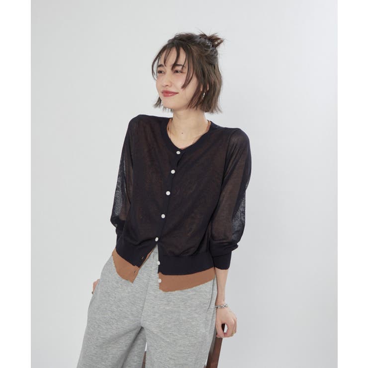 シアーレイヤード配色カーディガン | RMAF　NICE CLAUP / OLIVE des OLIVE | 詳細画像3 