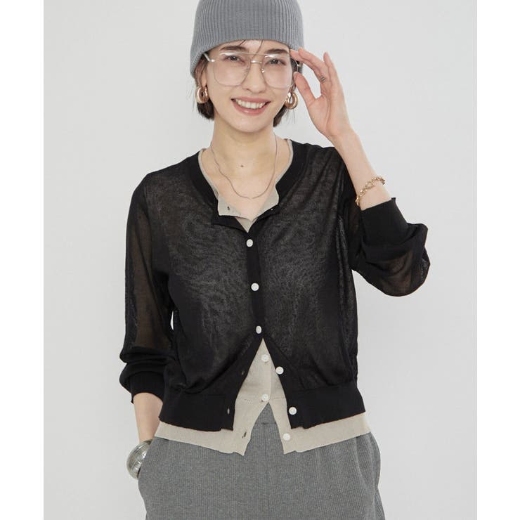 ブラック | シアーレイヤード配色カーディガン | RMAF　NICE CLAUP / OLIVE des OLIVE
