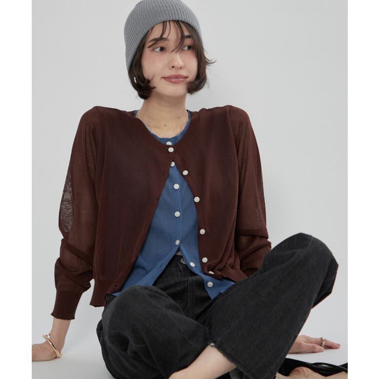 ブラウン | シアーレイヤード配色カーディガン | RMAF　NICE CLAUP / OLIVE des OLIVE
