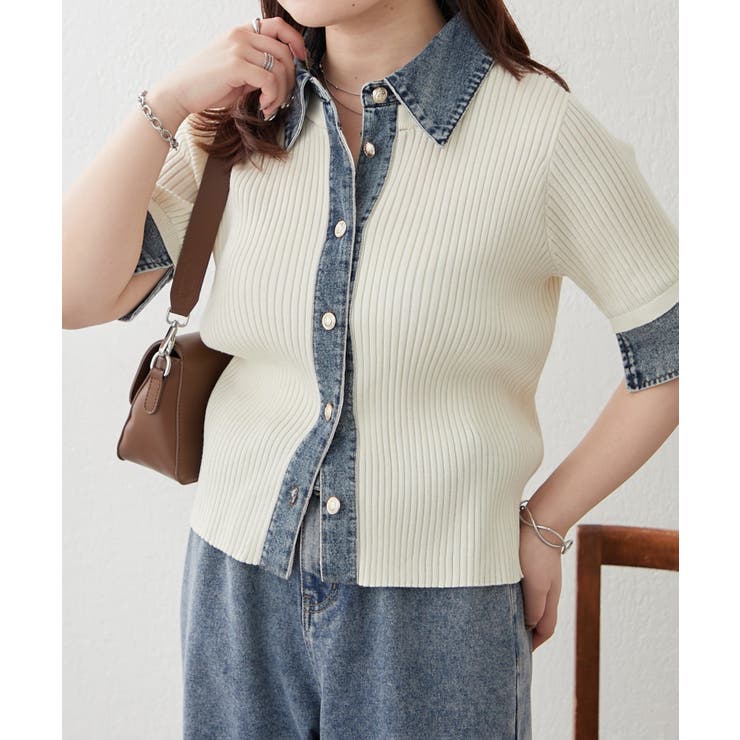 アイボリー | デニム切替カーディガン | RMAF　NICE CLAUP / OLIVE des OLIVE