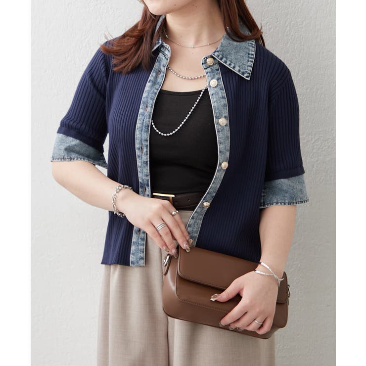 ネイビー | デニム切替カーディガン | RMAF　NICE CLAUP / OLIVE des OLIVE