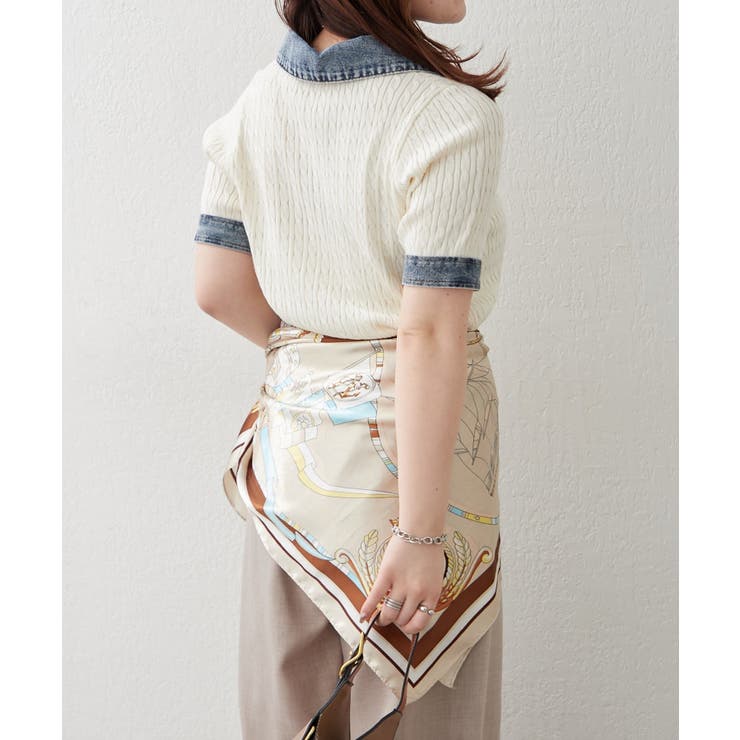 デニム切替ハーフジップ半袖ニット | RMAF　NICE CLAUP / OLIVE des OLIVE | 詳細画像8 