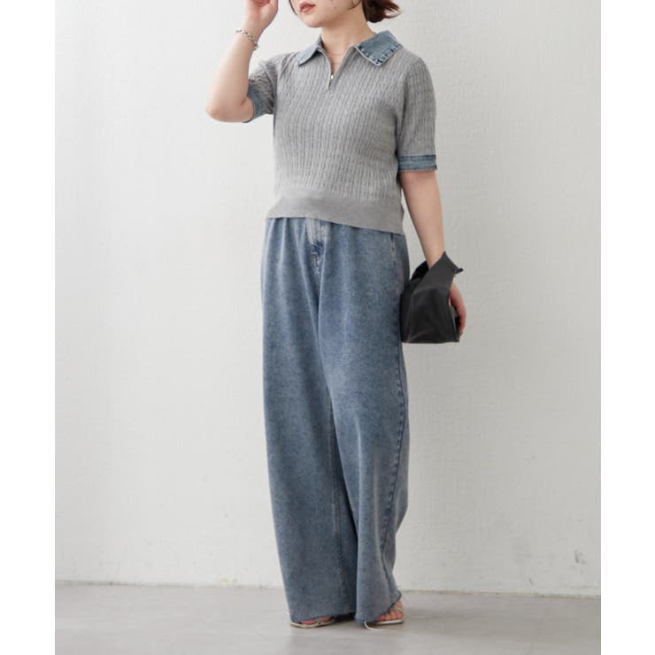 デニム切替ハーフジップ半袖ニット | RMAF　NICE CLAUP / OLIVE des OLIVE | 詳細画像14 